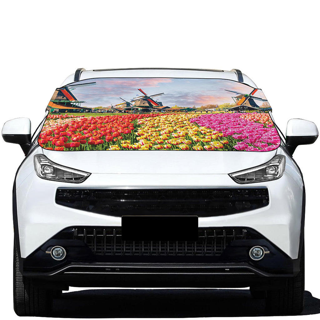 Tulip Field Print Car Windshield Snow Cover