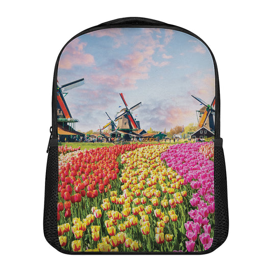 Tulip Field Print Casual Backpack