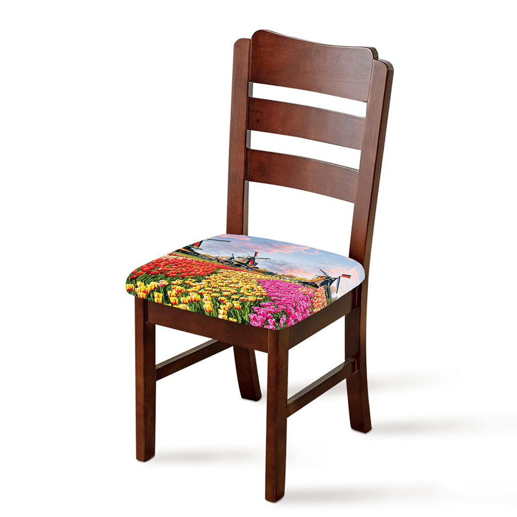 Tulip Field Print Chair Cushion Cover