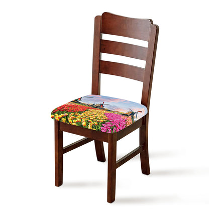 Tulip Field Print Chair Cushion Cover