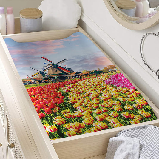 Tulip Field Print Changing Pad Cover