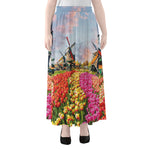 Tulip Field Print Chiffon Maxi Skirt