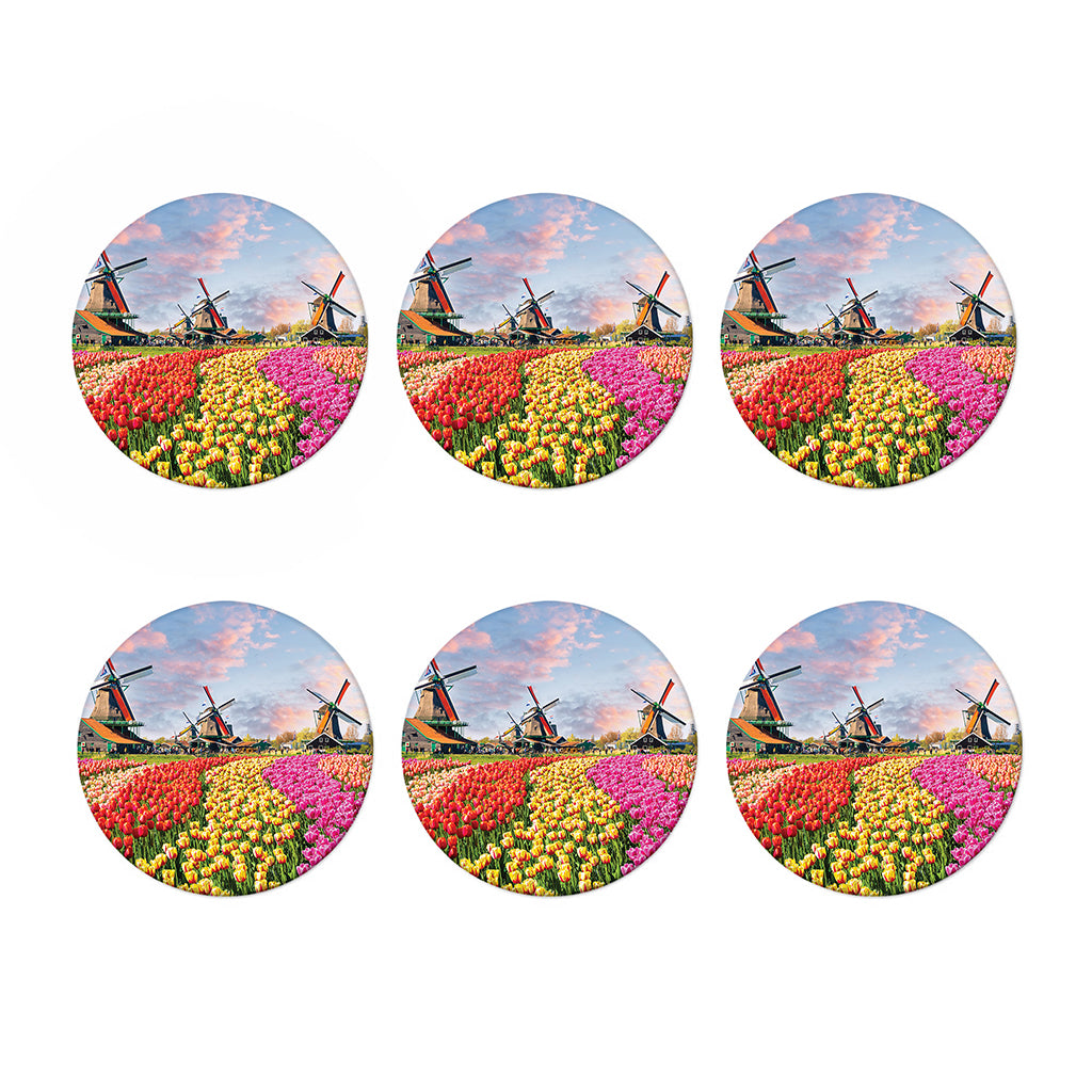 Tulip Field Print Coaster Set