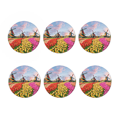 Tulip Field Print Coaster Set