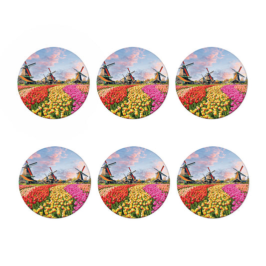 Tulip Field Print Coaster Set