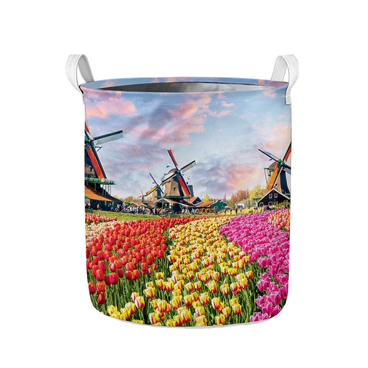 Tulip Field Print Collapsible Laundry Basket
