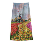 Tulip Field Print Cotton Front Slit Maxi Skirt