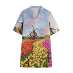 Tulip Field Print Cotton Hawaiian Shirt