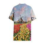 Tulip Field Print Cotton Hawaiian Shirt