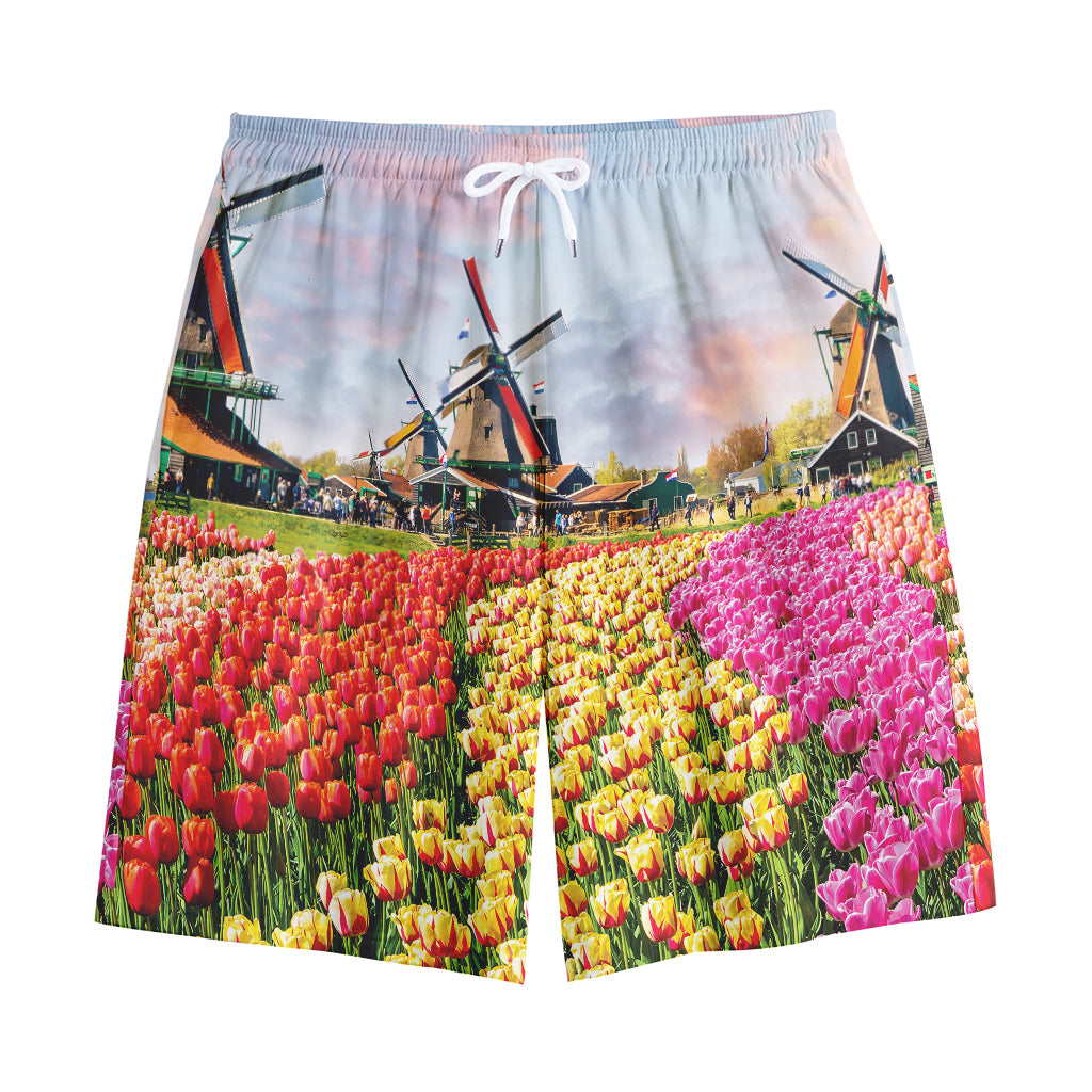 Tulip Field Print Cotton Shorts