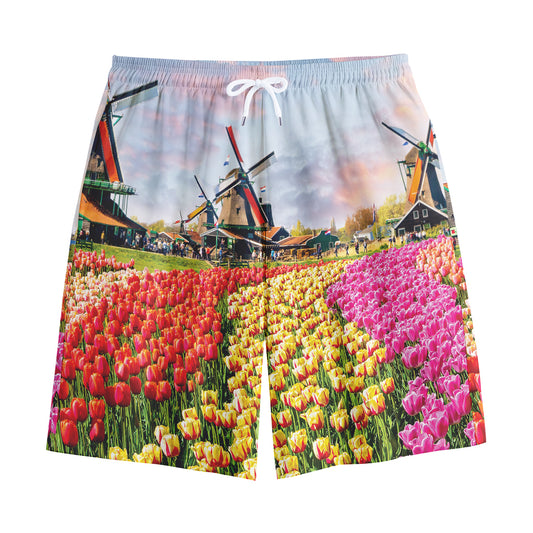 Tulip Field Print Cotton Shorts