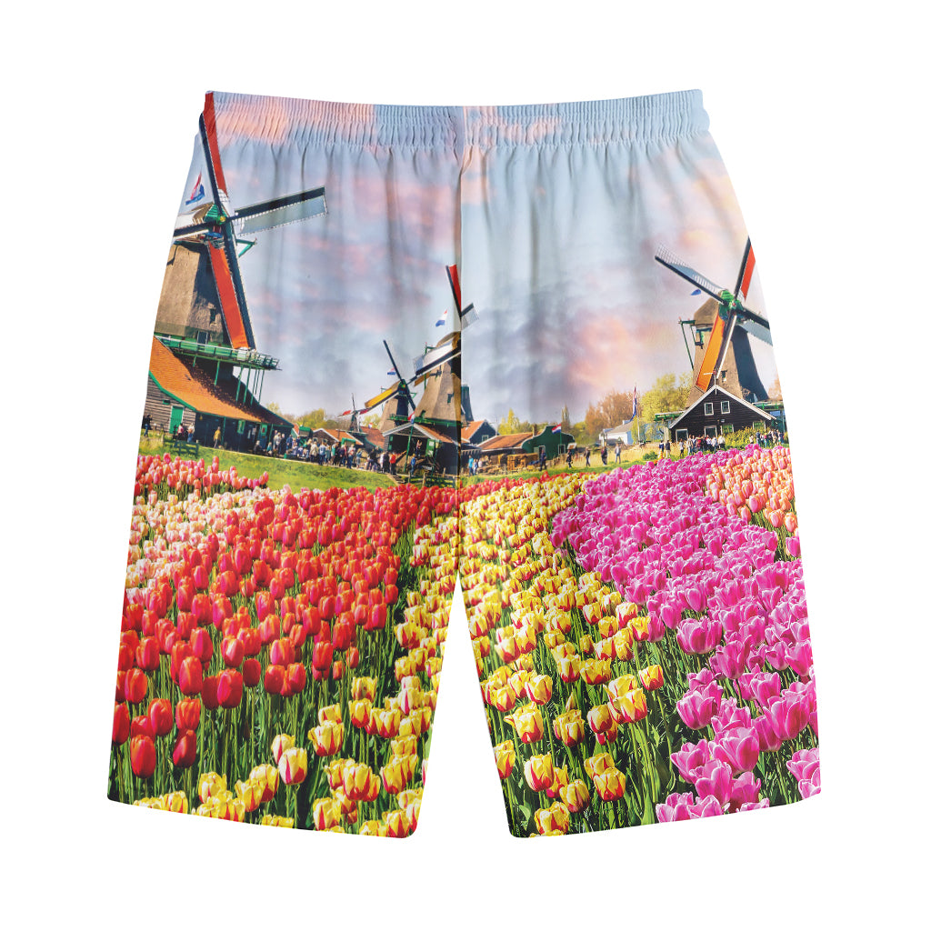 Tulip Field Print Cotton Shorts
