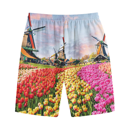 Tulip Field Print Cotton Shorts
