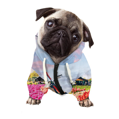 Tulip Field Print Dog Zip Up Hoodie