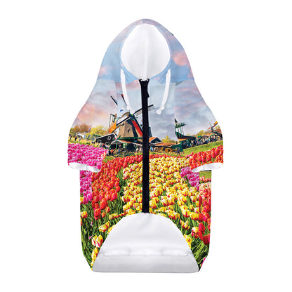 Tulip Field Print Dog Zip Up Hoodie