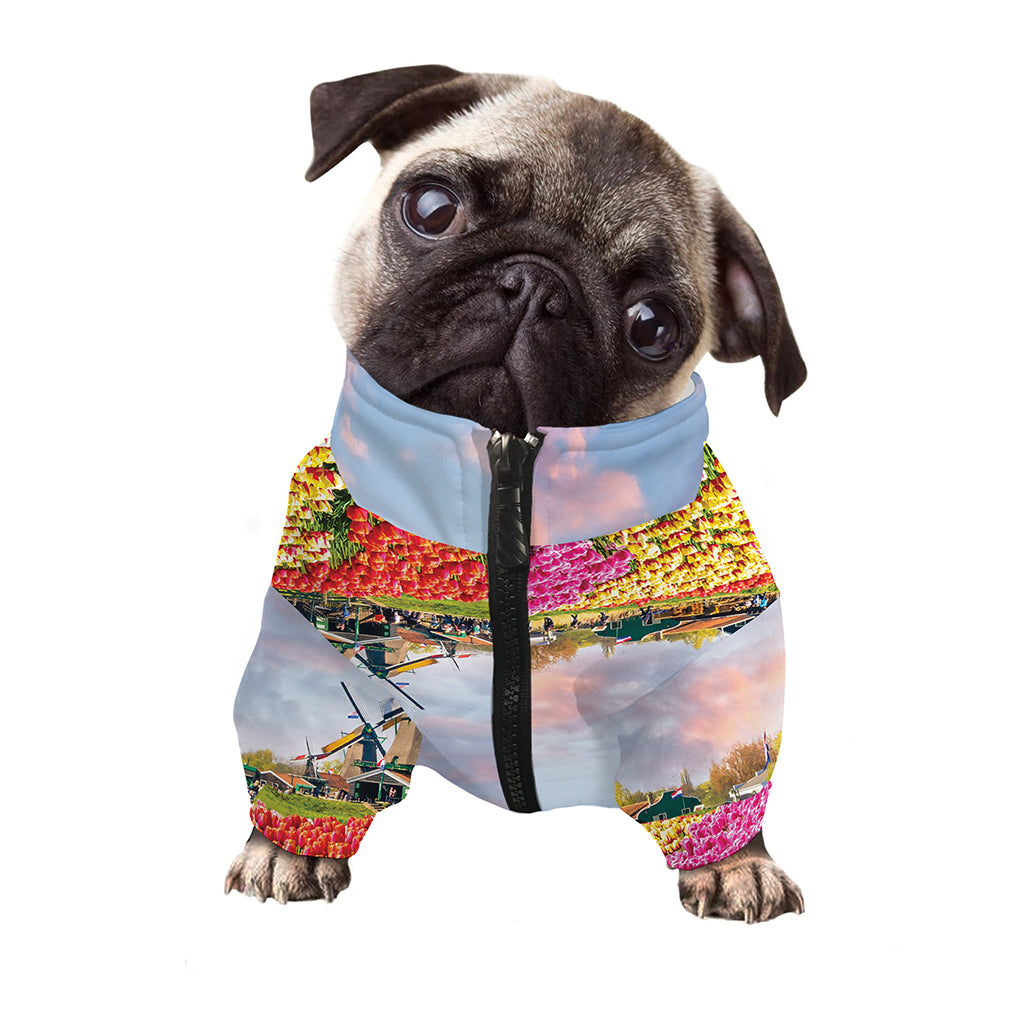 Tulip Field Print Dog Zip Up Jacket