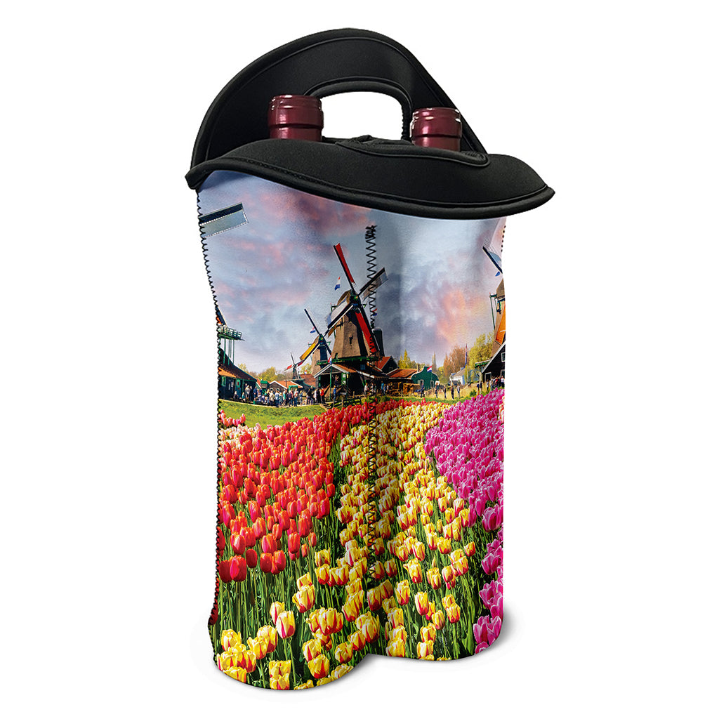 Tulip Field Print Double Neoprene Wine Tote