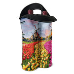 Tulip Field Print Double Neoprene Wine Tote