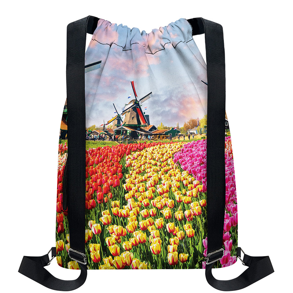 Tulip Field Print Drawstring Backpack