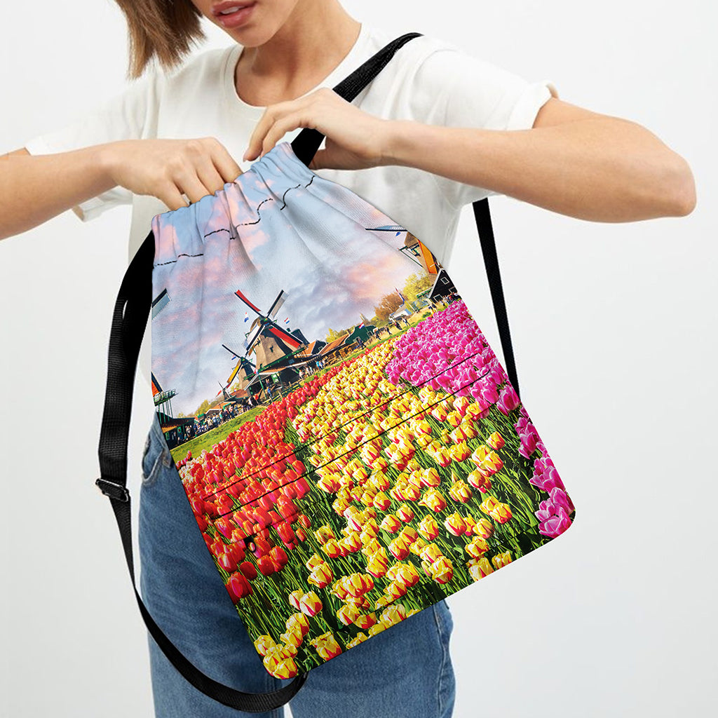 Tulip Field Print Drawstring Backpack