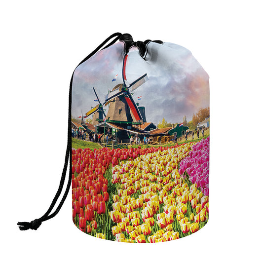 Tulip Field Print Drawstring Makeup Bag