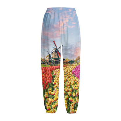 Tulip Field Print Fleece Lined Knit Pants