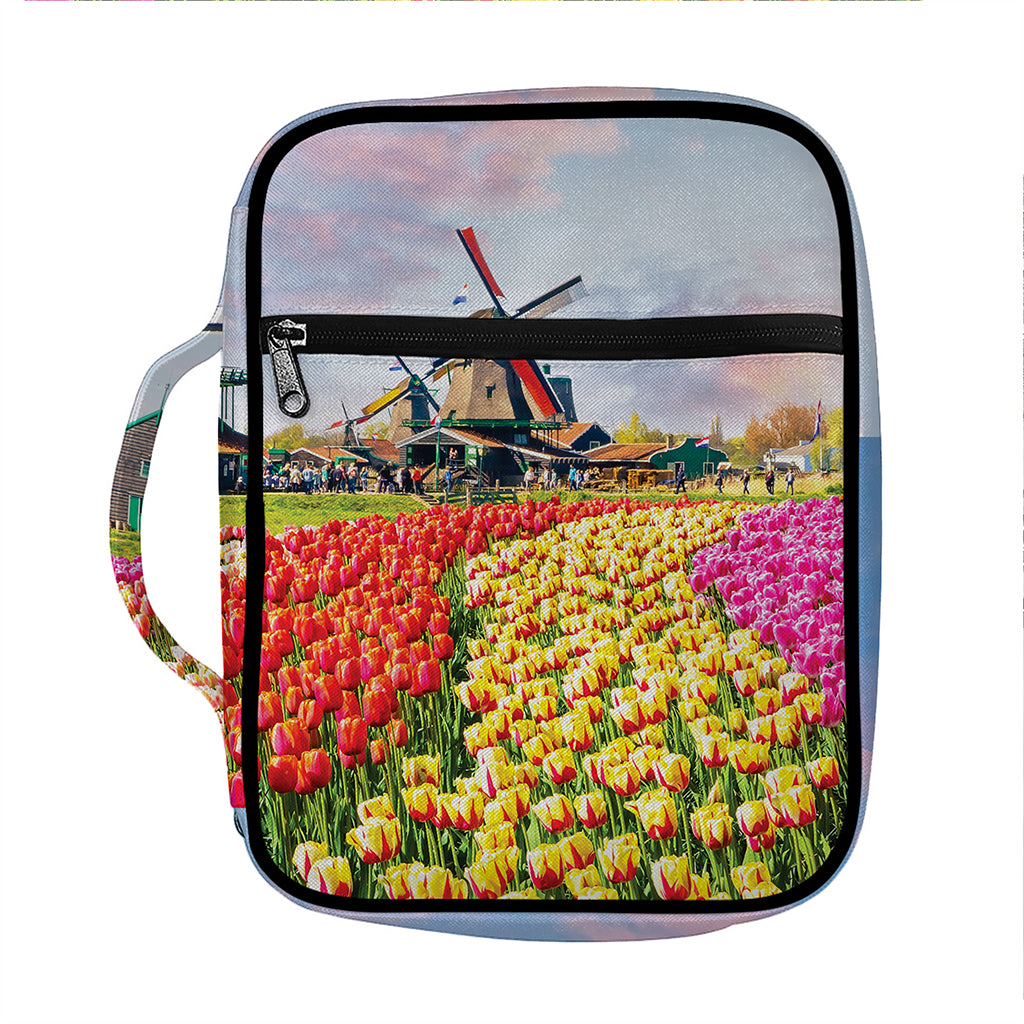 Tulip Field Print Front Pocket Bible Bag