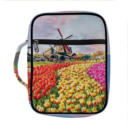 Tulip Field Print Front Pocket Bible Bag