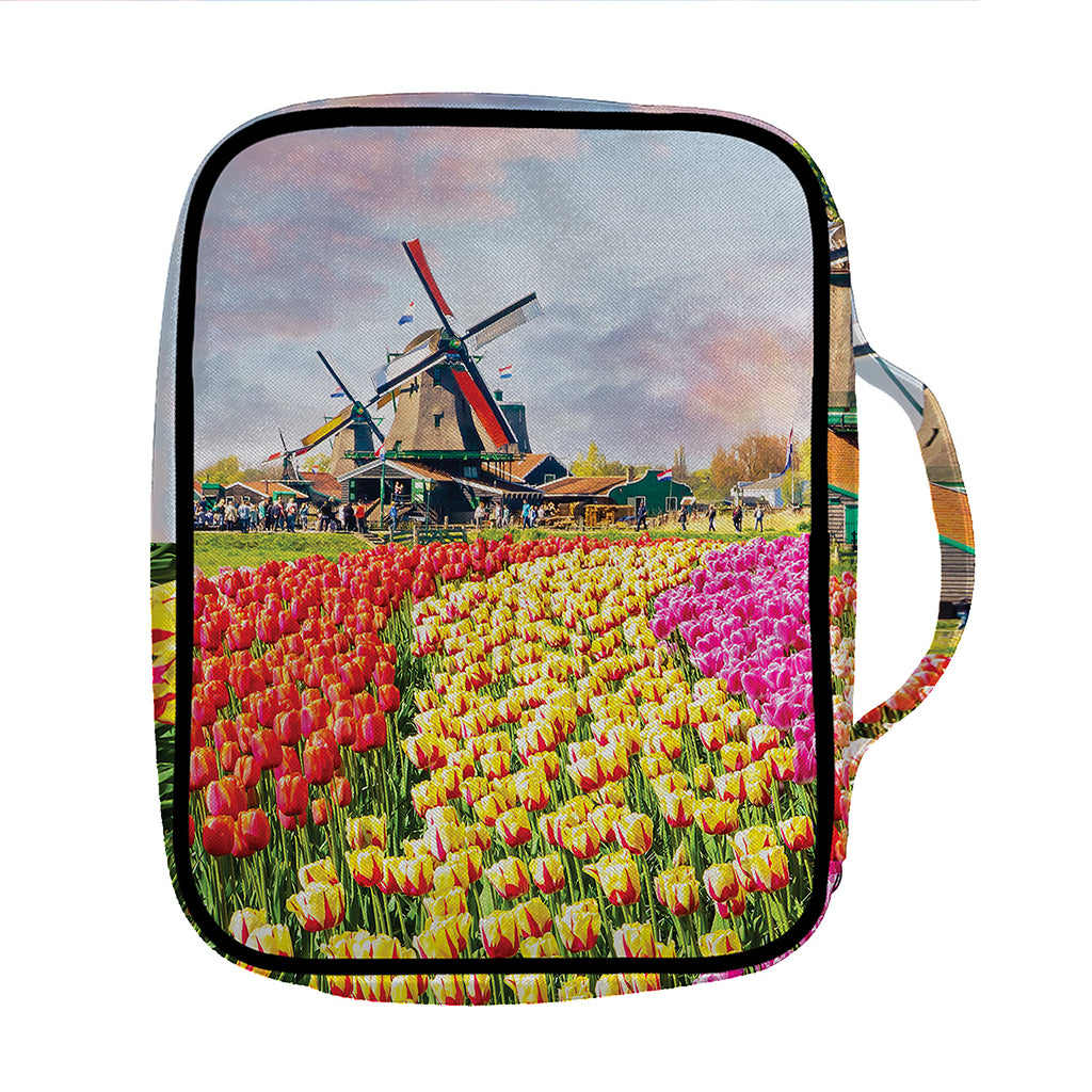 Tulip Field Print Front Pocket Bible Bag