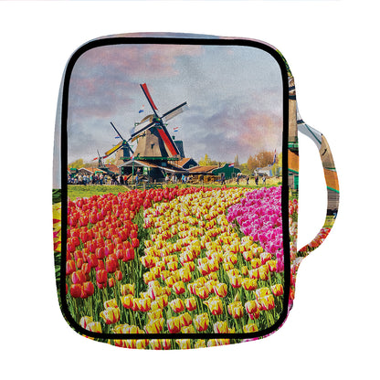 Tulip Field Print Front Pocket Bible Bag