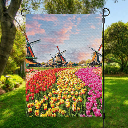 Tulip Field Print Garden Flag