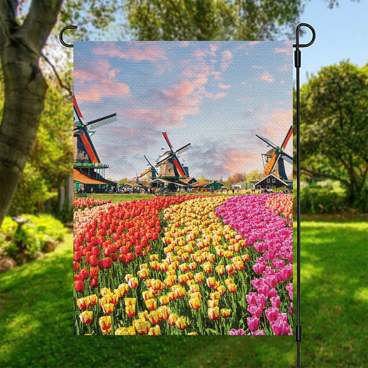 Tulip Field Print Garden Flag