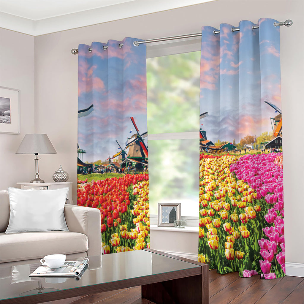 Tulip Field Print Grommet Curtains