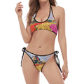 Tulip Field Print Halter Scoop Tie Side Bikini