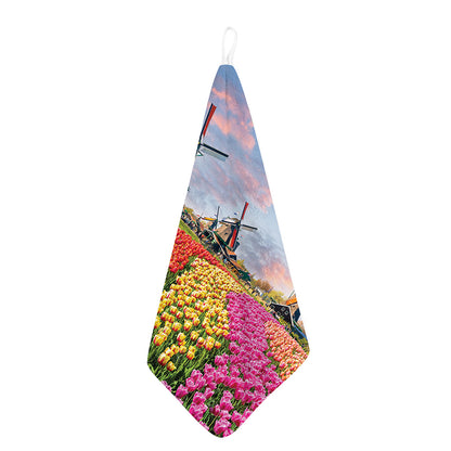 Tulip Field Print Hand Towel