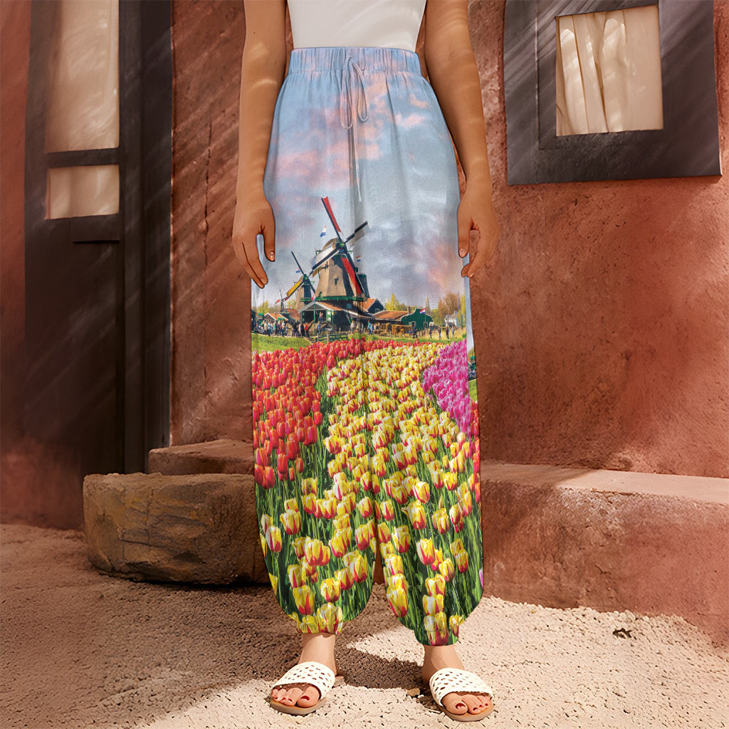 Tulip Field Print Harem Pants