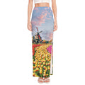Tulip Field Print High Slit Maxi Skirt