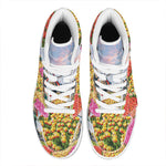 Tulip Field Print High Top Leather Sneakers