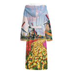 Tulip Field Print Hooded Bathrobe