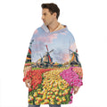 Tulip Field Print Hoodie Blanket