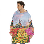 Tulip Field Print Hoodie Blanket