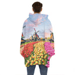 Tulip Field Print Hoodie Blanket