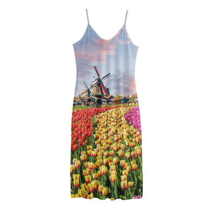 Tulip Field Print Jersey Midi Cami Dress