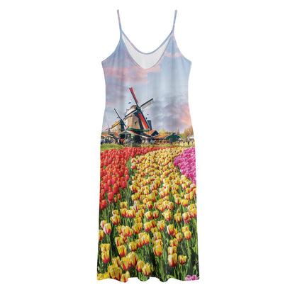 Tulip Field Print Jersey Midi Cami Dress