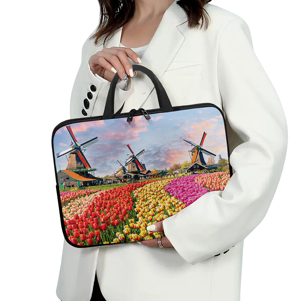 Tulip Field Print Laptop Sleeve With Handle
