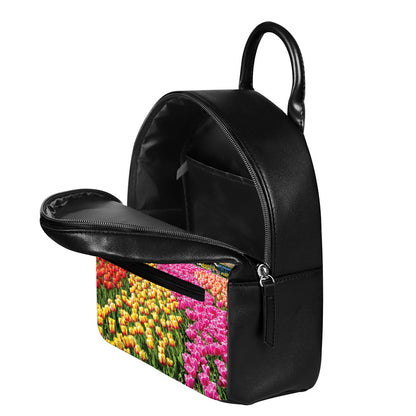 Tulip Field Print Leather Backpack