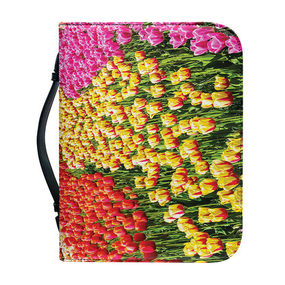 Tulip Field Print Leather Bible Cover