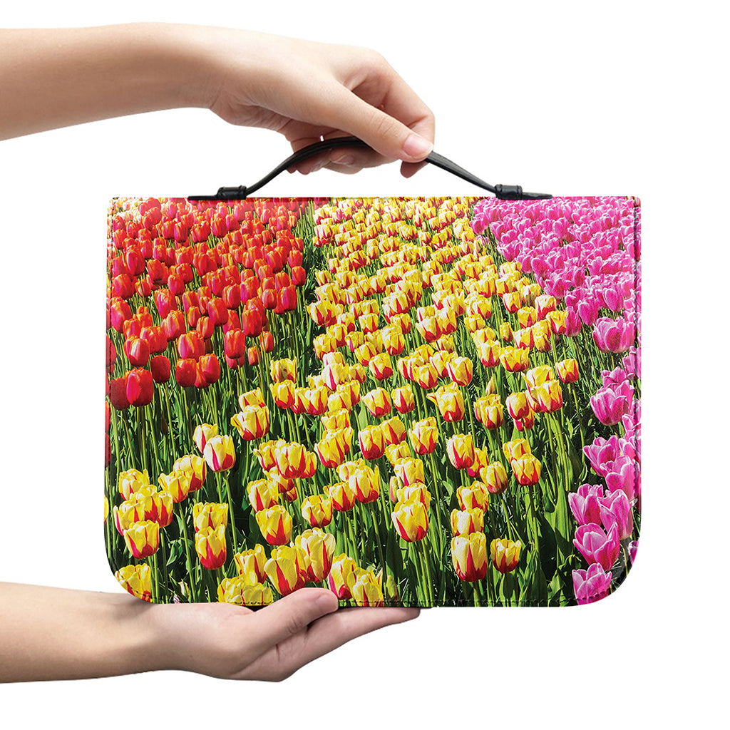 Tulip Field Print Leather Bible Cover
