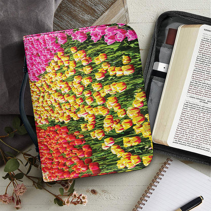 Tulip Field Print Leather Bible Cover