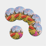 Tulip Field Print Leather Coaster Set